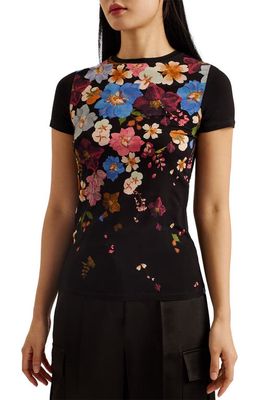 Ted Baker London Beala Floral Fitted T-Shirt in Black