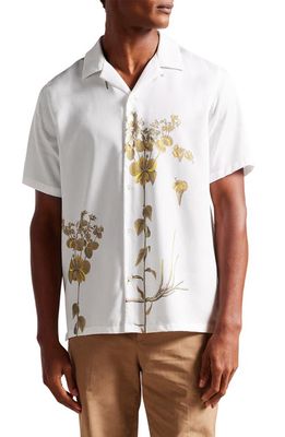 Ted Baker London Bedmon Floral Short Sleeve Button-Up Shirt in White