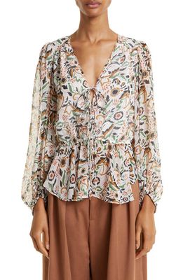 Ted Baker London Brienna Floral Tie Front Blouse in Ivory