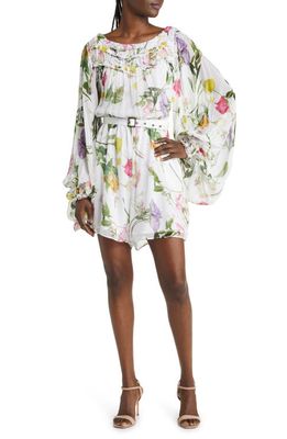Ted Baker London Brookii Floral Long Sleeve Ruffle Romper in White