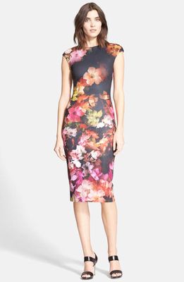 Ted Baker London 'Catina' Floral Print Body-Con Dress in Black
