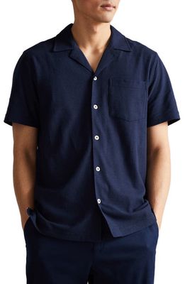 Ted Baker London Chatley Short Sleeve Piqué Button-Up Shirt in Navy
