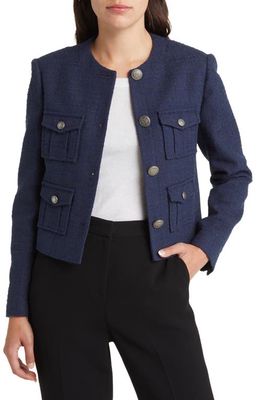 Ted Baker London Clemiya Crop Tweed Jacket in Dark Blue