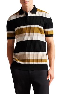 Ted Baker London Confer Stripe Wool Blend Polo in Natural