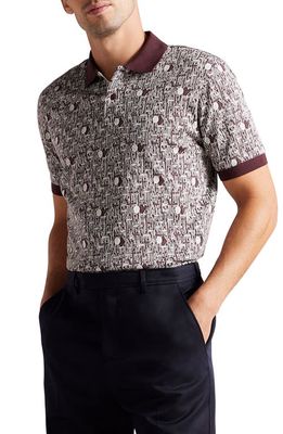 Ted Baker London Coreo Print Cotton Polo in Maroon
