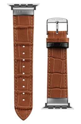 Ted Baker London Croc Embossed Leather Apple Watch Band in Brown
