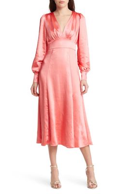 Ted Baker London Daniia Long Sleeve Satin Fit & Flare Dress in Coral