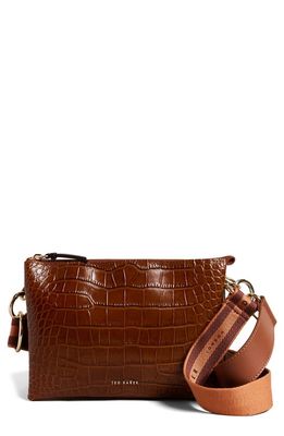 Ted Baker London Daraley Croc Embossed Leather Crossbody Bag in Brown