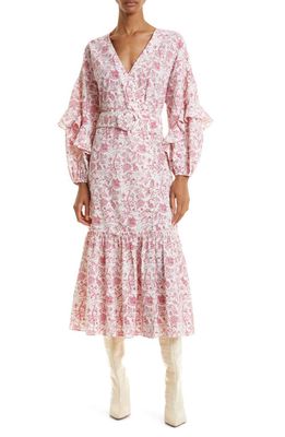 Ted Baker London Daritaa Print Belted Long Sleeve Midi Dress in Ivory