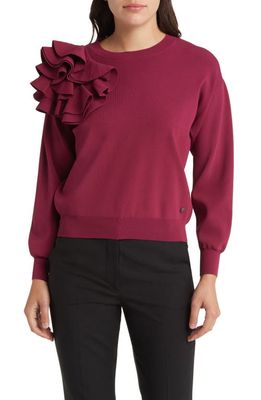 Ted Baker London Debroh Ruffle Detail Sweater in Dark Red