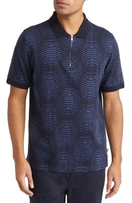 Ted Baker London Distorted Spot Quarter Zip Jacquard Polo in Navy