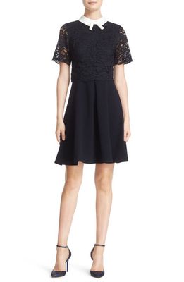 Ted Baker London 'Dixxy' Contrast Trim Lace Bodice Fit & Flare Dress in Navy
