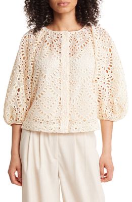 Ted Baker London Elaraa Broderie Anglaise Puff Sleeve Top in White