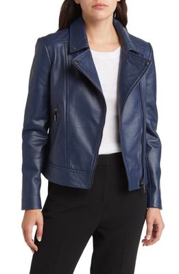 Ted Baker London Ellaar Leather Moto Jacket in Navy