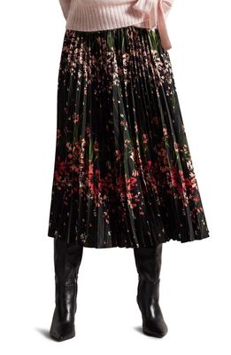 Ted Baker London Enricaa Floral Pleated Midi Skirt in Black