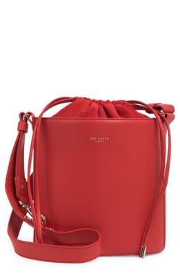 Ted Baker London Equesa Equestrian Bucklet Leather Bucket Bag in Dark Red
