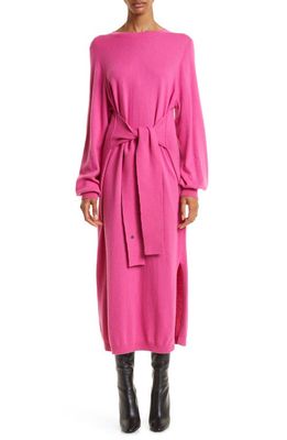 Ted Baker London Essya Slouchy Long Sleeve Tie Waist Sweater Dress in Bright Pink