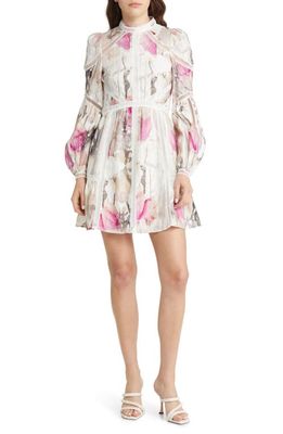 Ted Baker London Fleurz Floral Print Long Sleeve Linen Dress in Light Beige