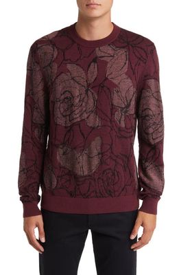 Ted Baker London Floral Jacquard Crewneck Sweater in Maroon