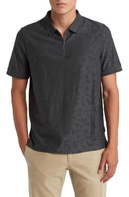 Ted Baker London Floral Jacquard Zip Polo in Dark Green