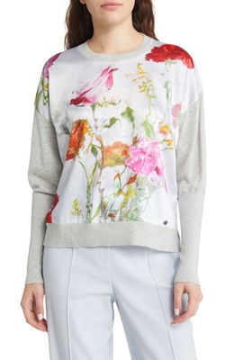Ted Baker London Floral Mixed Media Sweater in Grey Marl