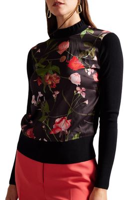 Ted Baker London Frasiee Floral Mixed Media Sweater in Black