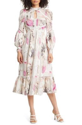 Ted Baker London Freisya Out Floral Midi Dress in Light Nude