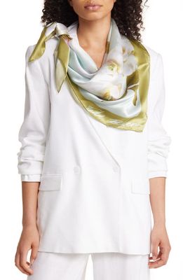 Ted Baker London Gailll Floral Print Silk Square Scarf in Pale Green