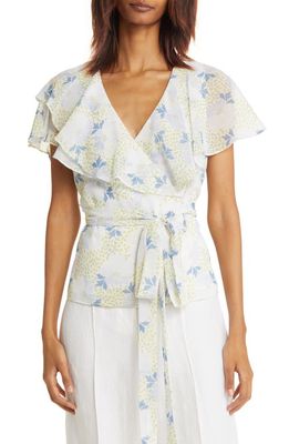 Ted Baker London Gemmiaa Floral Print Ruffle Wrap Blouse in Sky Blue