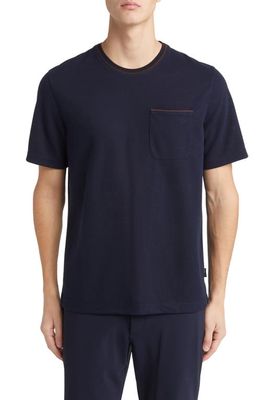 Ted Baker London Grine Piqué Pocket T-Shirt with Suede Trim in Navy