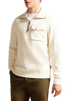 Ted Baker London Half Zip Chest Pocket Pullover in Natural