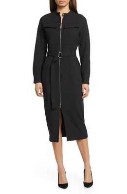 Ted Baker London Hattei Belted Long Sleeve Midi Dress in Black