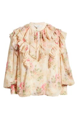 Ted Baker London Helenoh Floral Ruffle Blouse in Tan