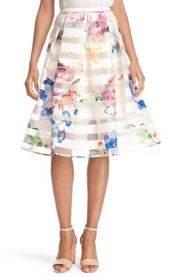 Ted Baker London 'Hoona' Burnout Stripe Pleated Skirt in Pale Yellow