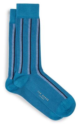 Ted Baker London Hotday Vertical Stripe Organic Cotton Blend Dress Socks in Blue