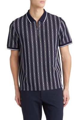 Ted Baker London Icken Regular Fit Cable Stripe Jacquard Zip Polo in Navy