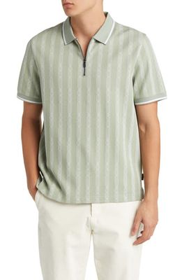 Ted Baker London Icken Regular Fit Cable Stripe Jacquard Zip Polo in Pale Green