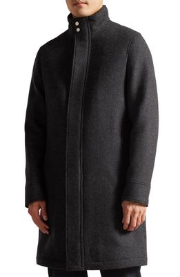 Ted Baker London Icomb Funnel Neck Wool Blend Coat in Grey