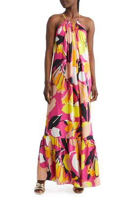 Ted Baker London Ikella Floral Halter Neck Maxi Sundress in Bright Pink