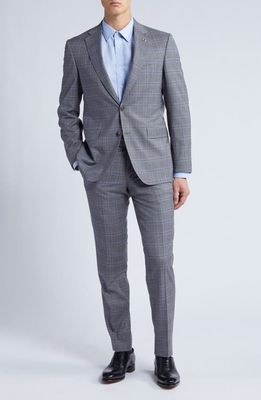 Ted Baker London Jay Slim Fit Windowpane Check Wool Suit in Medium Grey
