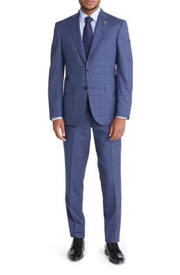 Ted Baker London Jay Slim Fit Windowpane Plaid Stretch Wool Suit in Blue