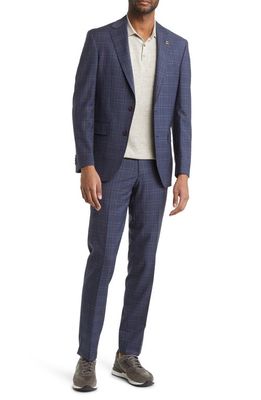 Ted Baker London Jay Slim Fit Windowpane Plaid Wool Suit in Blue