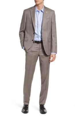Ted Baker London Jay Slim Fit Windowpane Wool Suit in Tan