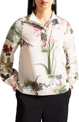 Ted Baker London Jaynia Botanical Print Woven Top in Ivory