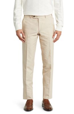 Ted Baker London Jerome Flat Front Linen & Cotton Dress Pants in Tan