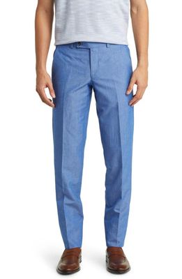 Ted Baker London Jerome Flat Front Linen & Cotton Slub Dress Pants in Light Blue