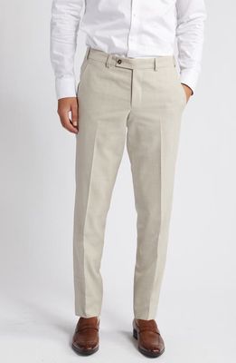 Ted Baker London Jerome Trim Fit Soft Constructed Flat Front Wool & Silk Blend Dress Pants in Tan