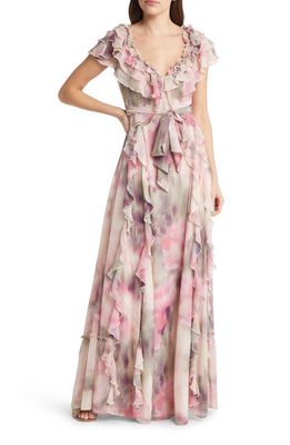 Ted Baker London Karenie Floral Print Ruffle Dress in Coral