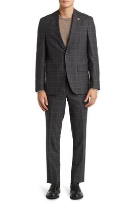 Ted Baker London Karl Slim Fit Windowpane Check Stretch Wool Suit in Charcoal