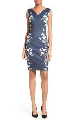 Ted Baker London Katiey Placed Print Sheath Dress in Dark Blue